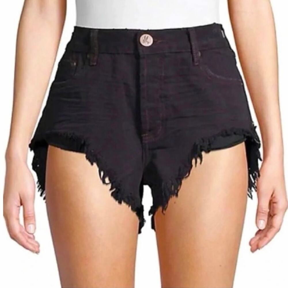 One Teaspoon Sz 26 Rollers Black Cut Off Raw Hem Mid Rise Denim Jean Shorts